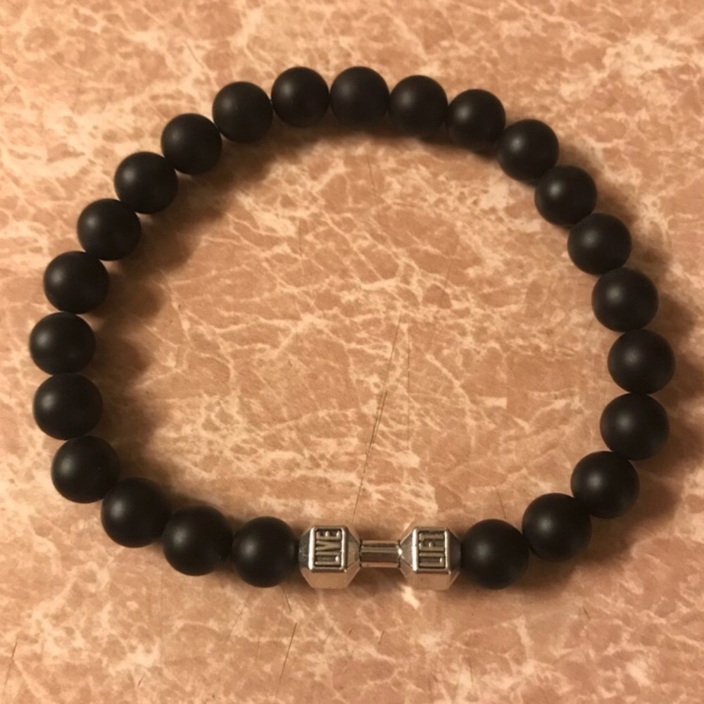 π΄ Men or women matte onyx & barbell bracelet - Picture 7 of 8